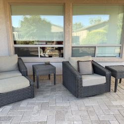 Wicker Chair/Ottoman, Additional Chair And Two End Tables 