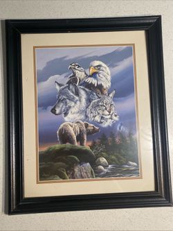 BEAR, WOLF, EAGLE, HAWK, BOBCAT ART PRINT Framed  24x19 GARY AMPEL