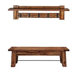 Alaterre Furniture Durango 60 in. Industrial Wood Coat Hook Shelf and Bench Set