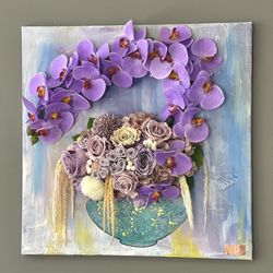 Canvas With Silk And Preserved Flowers 