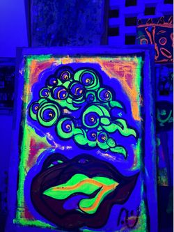 Original Oil on Canvas Painting - Abstract - Blacklight Painting