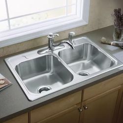 NEW Sterling 33" Top Mount Double Bowl Stainless Steel Kitchen Sink 4 Holes Kohler