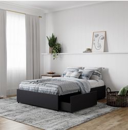 Black Platform Full Sized Bed Frame with Storage Drawers
