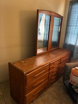 Oak Wood Dresser with Mirror