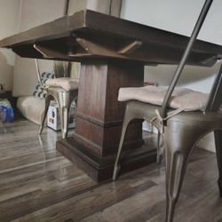 Dining Table + 2 Rustic Style Chairs Extends To long Table 