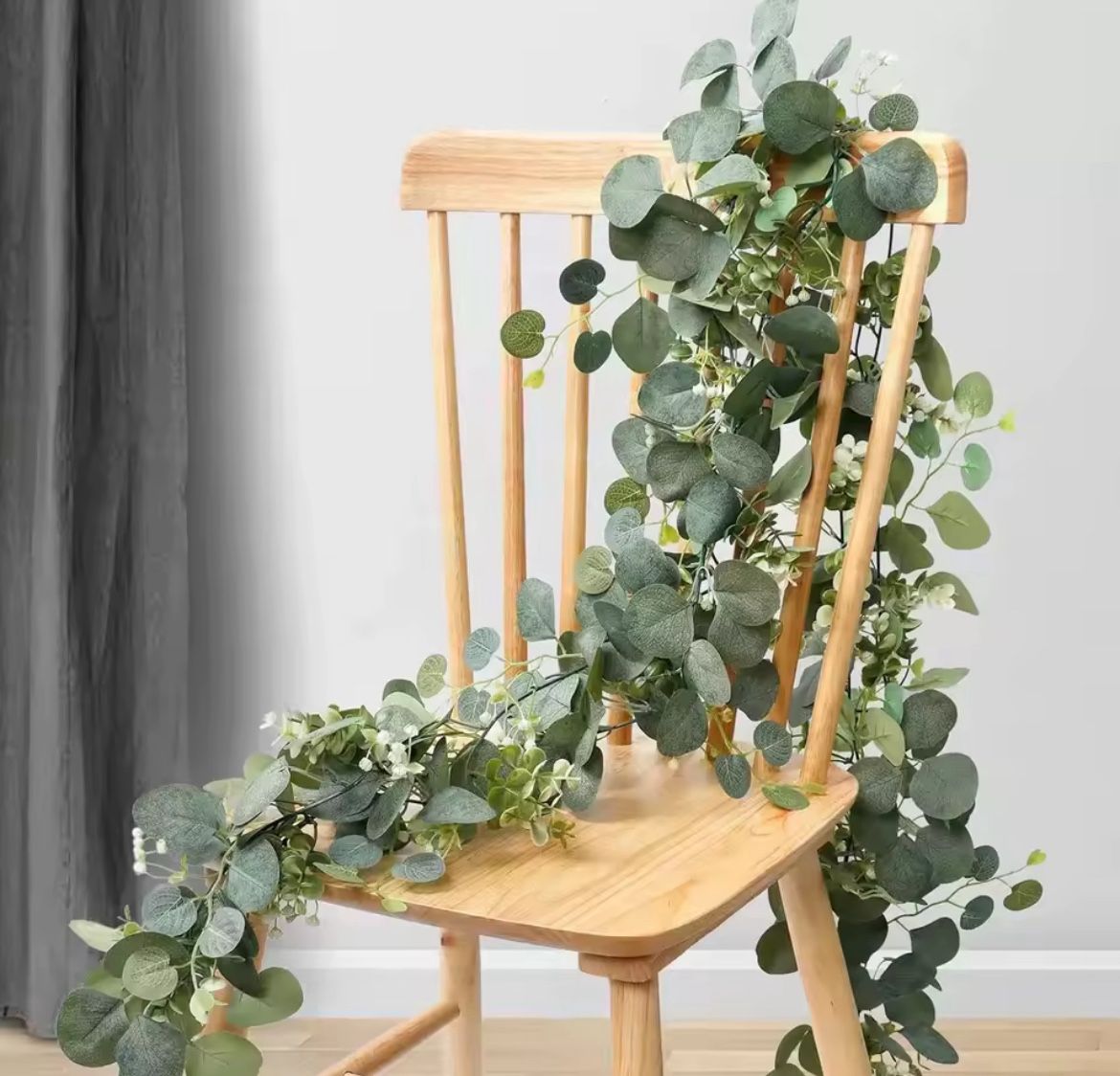 2pcs Artificial Eucalyptus Vine Plant Real Texture Fake Green Hanging Plant Wedding Courtyard Garden Home Party Wall Decoration