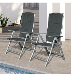 New Domi Patio Folding Chairs Set of 2, Aluminium Frame Outdoor Reclining Patio Chairs for Garden Ca