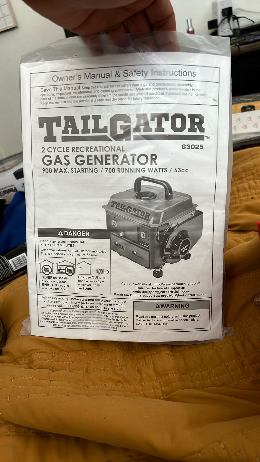 Tail gator to cycle recreational gas generator 900 max starting