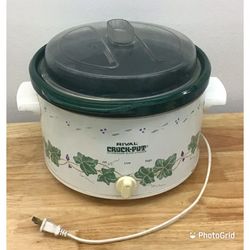 Vintage Rival Crock Pot Model 3154 Green Ivy Purple Flowers And Green Stoneware  Slow cooker In good condition  