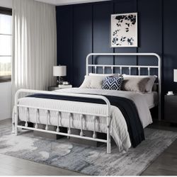 Classic Metal Platform Bed Frame Mattress Foundation with Victorian Style Iron-Art Headboard/Footboard/Under Bed Storage/No Box Spring Needed/Queen Si