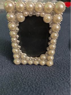 Pearl Rhinestone Mini Picture Frame - Silver - Wallet Size