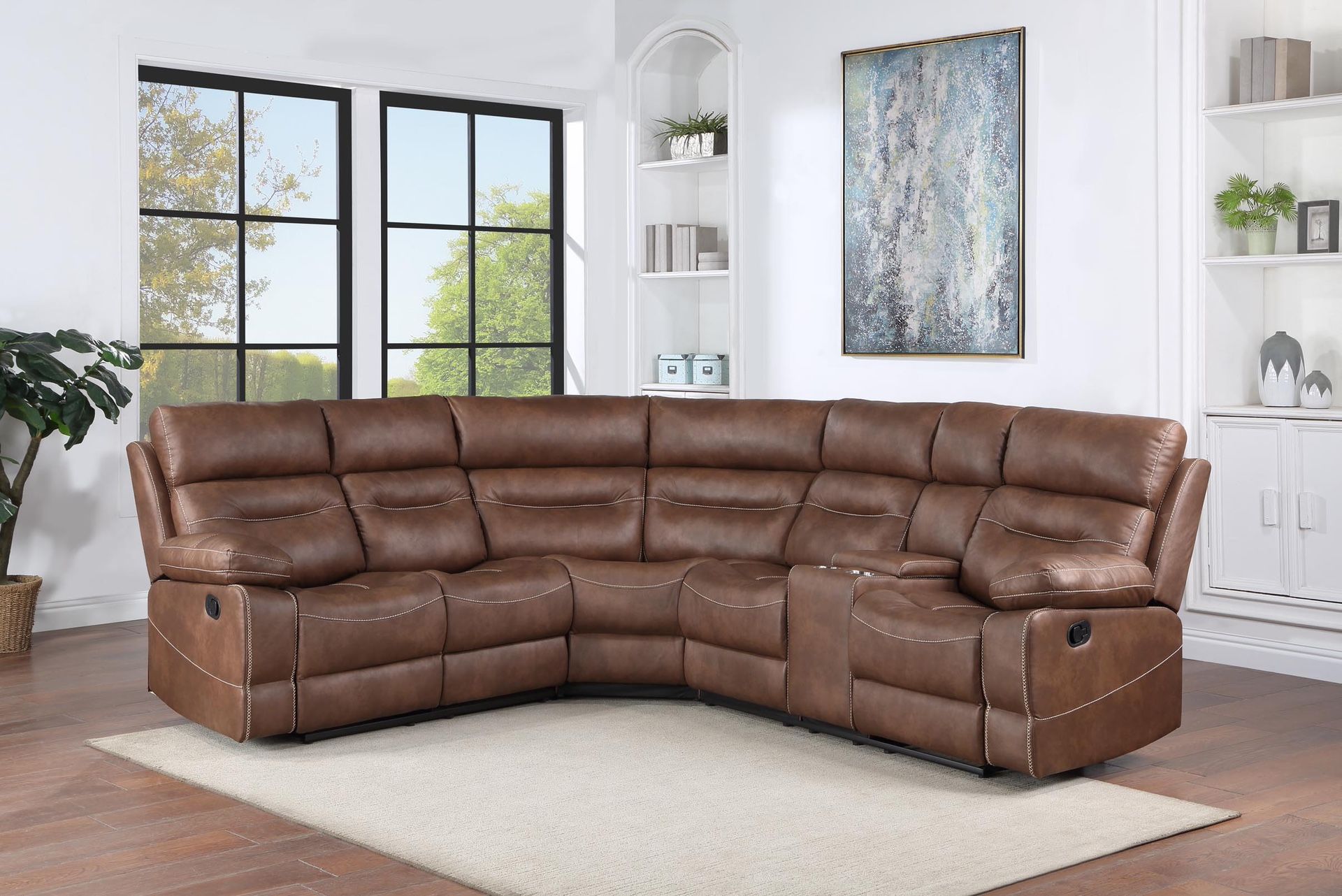 L-Shaped Reclining Sofa with Console (2 Cup Holder & Storage)