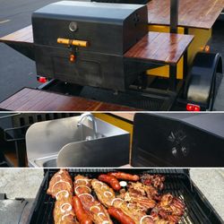 BBQ Grill, Smoker, Sink, And Storage With Umbrella 