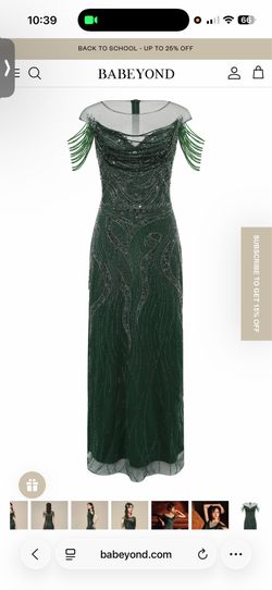 Emerald Beaded Chain-Detail Evening Gown size 8