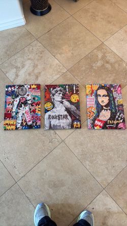 Set of 3 Graffiti Wall Art Canvas