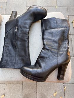 UGG Jardin Black Leather Platform Boots US 8.5/EU 39.5 Side Zip