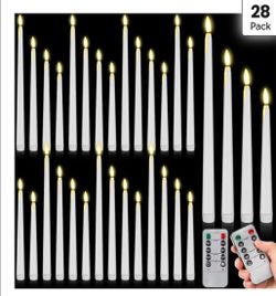 New 28 Pcs Flameless Taper Candles with Timer Remote 4 Sizes of 8.5", 9.6", 10.83", 12.8"