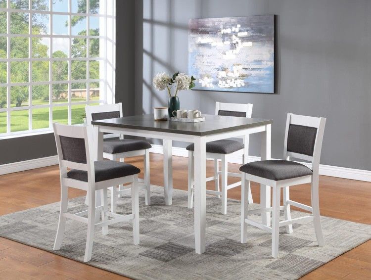 Counter Height Dining Table 4 Chairs White Gray