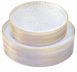 60Pcs Clear Gold Plastic Plates