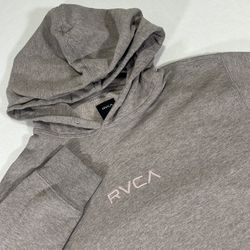 RVCA Men's Small Gray Pink Drawstring Fleece Pullover Hoodie Sweatshirt