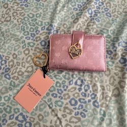 New Pink Juicy Couture Wallet Card Holder Coin Purse Blush Metallic MSRP $35