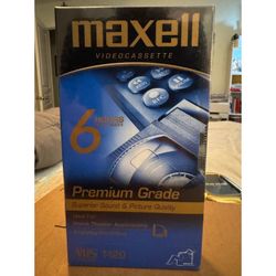 Maxell VHS Videocassette Premium Grade T-120 6 Hours EP Mode New Sealed