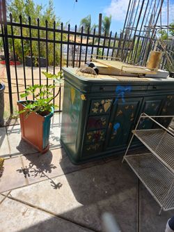 Green Painted Wood Cabinet with Drawers