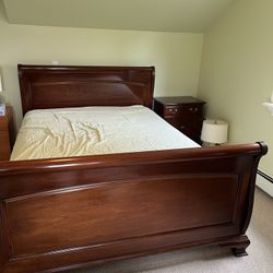 Solid Mahogany Sleigh Bed And Side Table