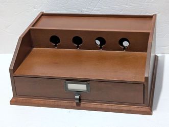 POTTERY BARN WOODEN VALET CHARGING STATION W/4 PORTALS, POWER CORD