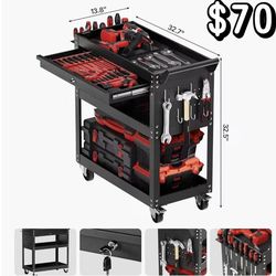 😀 Mobile 4-Tier Tool Cart with Wheels, 350 lbs Load Capacity, Includes Locking Drawer & Pegboard Hooks, Rolling Storage for Mechanics, DIY Garage