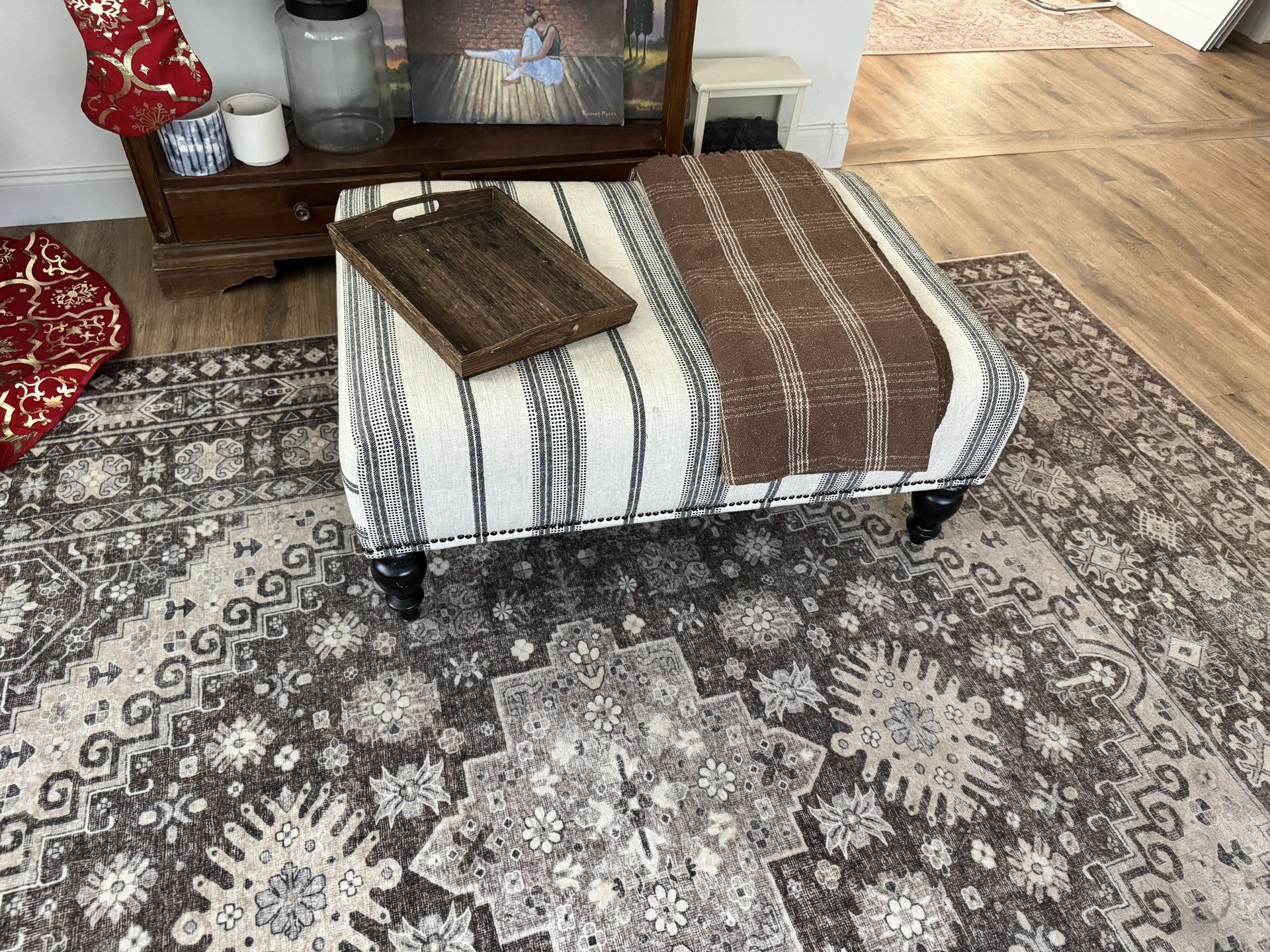 Ottoman / Coffee Table Navy Striped 