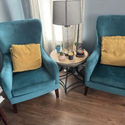 Two Teal Chairs w/ Pillows