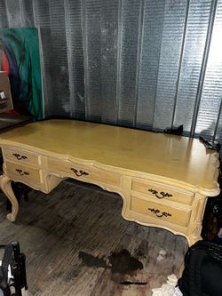 butter yellow vintage solid wood desk