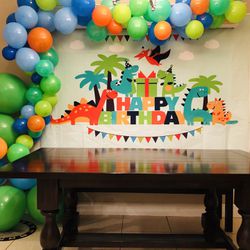 Birthday Dinosaur Backdrop and Cake or Cupcake Toppers 