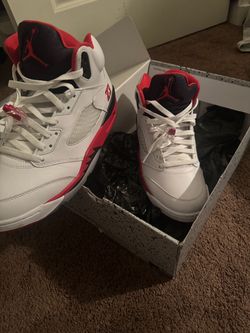 fire red Jordan fives