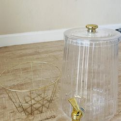 Gold And Clear Plastic Dispenser With Wired Basket