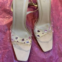 Clear Pink Rhinestone Ankle Heels Size 10 Brand new 