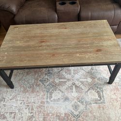 Brown Wood Coffee Table With Metal Legs