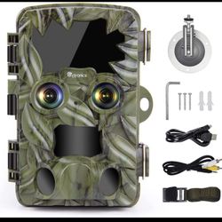 4K 20MP Trail Game Camera with Starlight Night Vision, Dual-Lens Wildlife Camera Motion Activated