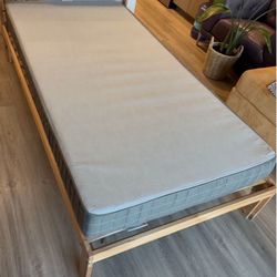 IKEA NEIDEN Twin Bed Frame w/ LURÖY Slats & MORGEDAL Mattress – Solid Pine