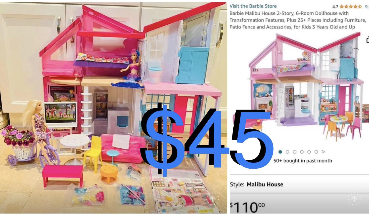 $45 Brand New Barbie Malibu Dreamhouse 2 story plus furniture,stickers never open and Barbie Dolls