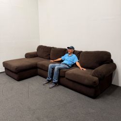 Chocolate Brown L Sectional Couch - Plush Microfiber Fabric - Comfy AF - Can Deliver