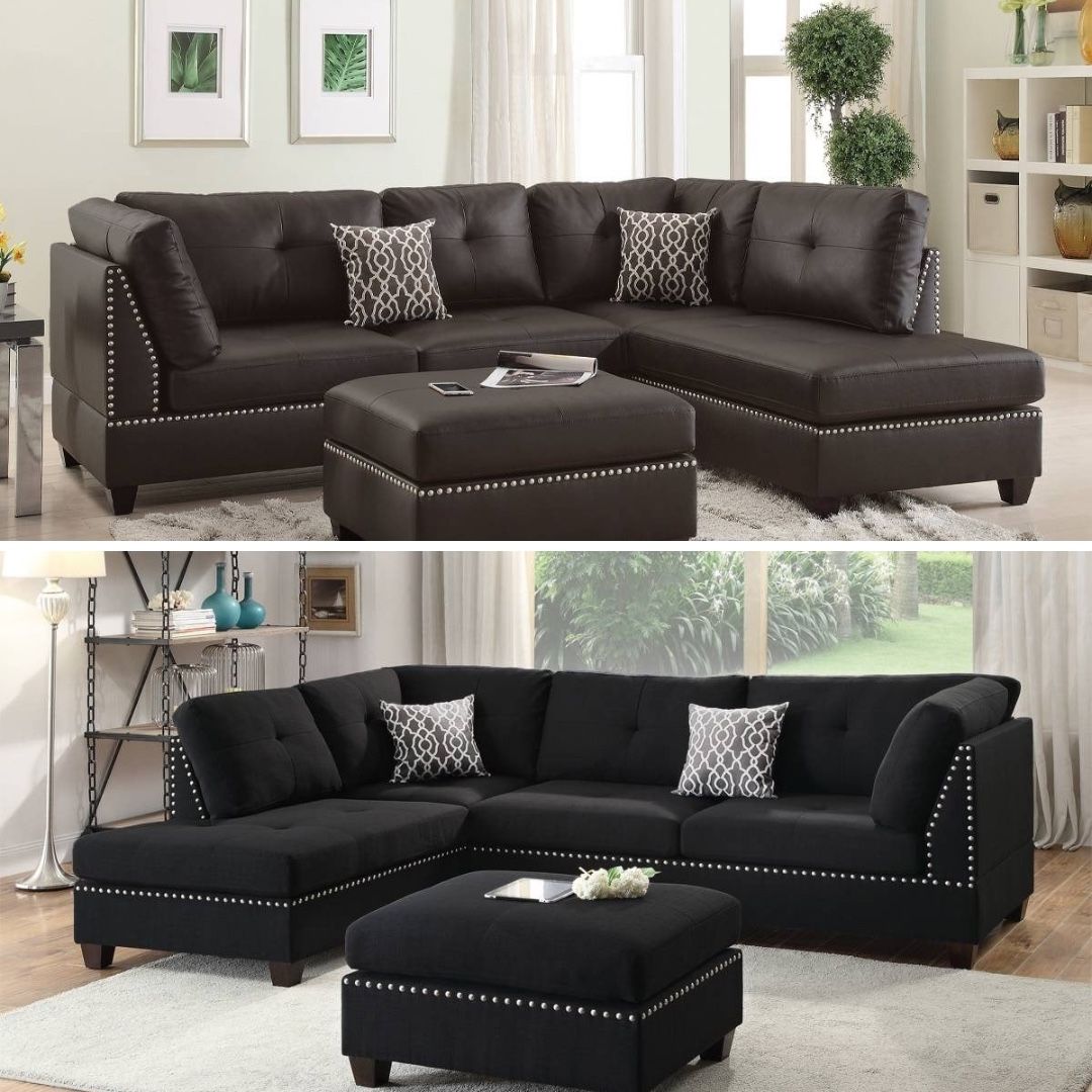 Brown Faux Leather Sectional Sofa With Ottoman