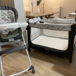 High Chair / Play Pen With Portable Mattress