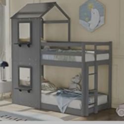 ✨AWESOME MODERN Grey House Twin Bunk Bed //NICE💝