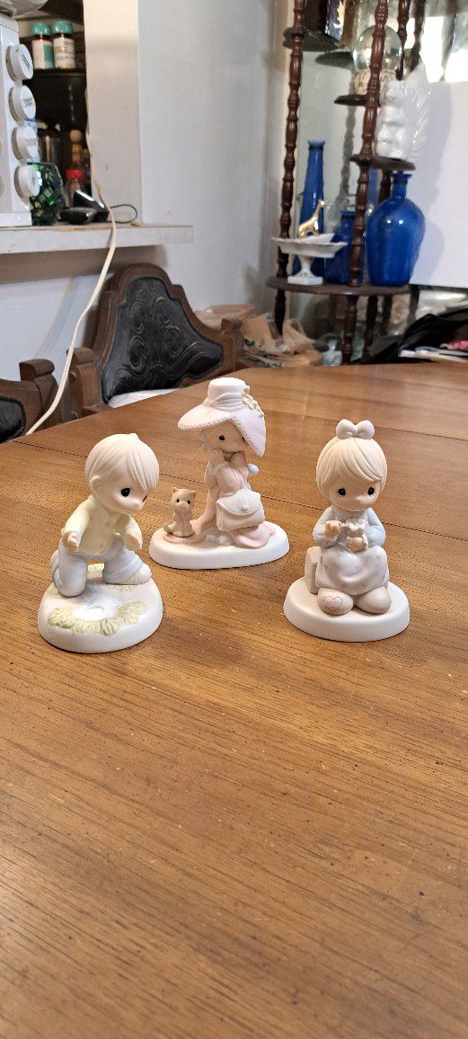 Set Of 3 AS-IS Precious Moments Collectible Bisque Porcelain Figurines  - See Description 