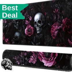 NEW Pink Rose Skeleton Black Desk/Playing Mat (For Keyboard, Mouse, Card Games)