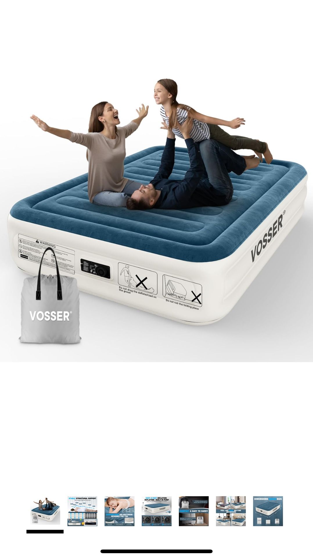 Queen Air Mattress with Built-in Pump,Fast & Easy Inflation/Deflation Inflatable Mattress, Foldable Blow Up Mattress with Storage Bag, Inflatable Bed 