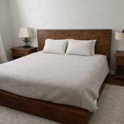 Pottery Barn King Size Bed Frame And Nightstands - Reclaimed Wood 