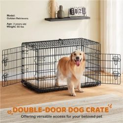 42″ Dog Crate for Medium-Sized to Large Dogs w/ Divider, Foldable Metal Wire Dog Cage Kennel w/ 2 Doors and Pull-out Tray